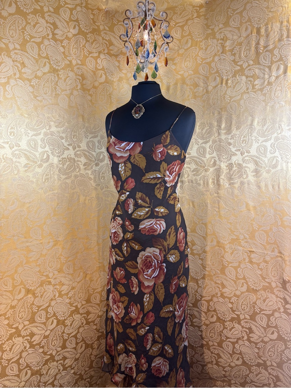 ✨Vintage Y2K Boho Silk Floral Earthtone High Low Maxi Dress✨